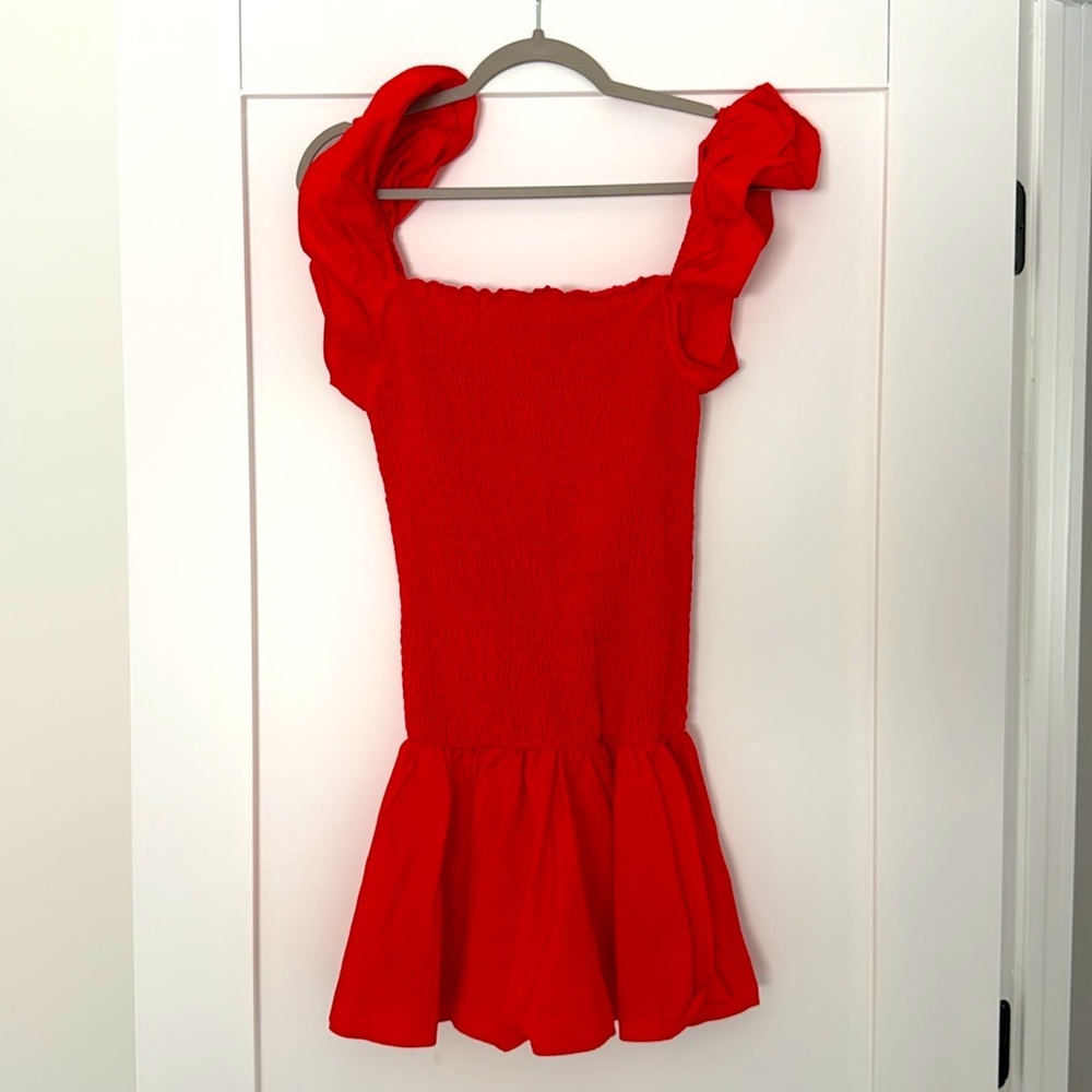 Zara Red Mini Dress With Ruffle Sleeves Size Large EUC - Picture 2 of 4